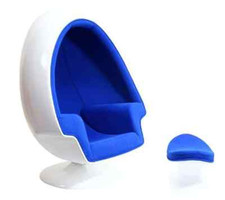 Alpha Egg Chair and Ottoman blue Fabric White egg shell Chamber shape #3021 picture