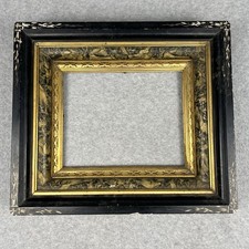 Antique 19th C Black Gilt Floral Inlaid Wood Picture Frame Victorian. 16” X 14” picture