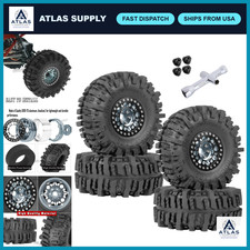 1.9 Beadlock Wheels & Tires for 1/10 RC Crawler - Aluminum Rims, Titanium Finish picture