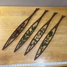Vtg Sexton USA Four Seasons Floral Metal Wall Art Set MCM Rose Holly 27 Inch picture