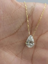 3Ct Pear Cut Lab Created Diamond Solitaire Chain Pendant 14K Yellow Gold Plated picture
