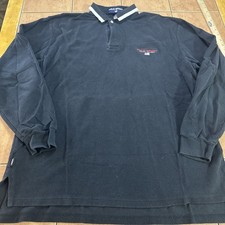 Vintage Polo Ralph Lauren Black White Tipped Long Sleeve Rugby Shirt Flag Sz XL picture