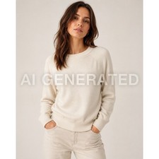 Zara Cream Ribbed Sweater Women’s Cotton Crewneck Quiet Luxury Minimalist picture