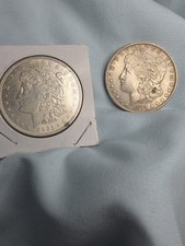 US Morgan Silver Dollar 1$ ~ Lot  of  two ~ 1 - 1921~ 1 - 1885  picture
