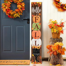 Fall Porch Sign, Hello Pumkpkin Sign for Front Porch, 3 Pumpkins Wooden Sign Yar picture