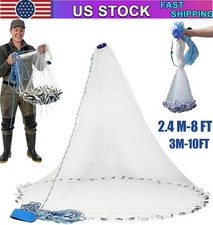 6/8/10/12/16FT Fishing Cast Net Bait Easy Throw Hand Cast Strong Nylon Mesh USA picture