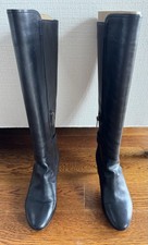 Jimmy Choo Women’s Black Leather Knee High Zip Buckle Stiletto Boots 8 B picture
