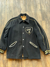 Butwin Men's Black Varsity Jacket Snap Front Embroidered Lined Pockets Size 40 picture