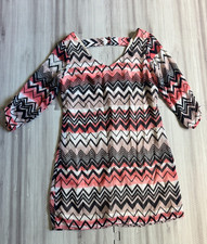 NWT Lily Rose Pink Chevron Sheer Layer Cutout Back Shift Dress picture