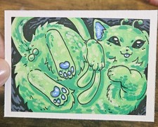 Aceo Holographic Print Of Original Acrylic Painting Of Alien Cat picture