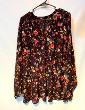 Torrid Women's Plus 2X Black Multicolor Floral Chiffon V-Neck Blouse Pullover picture