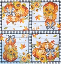 Two  luncheon paper napkins  decoupage, new elegant pumpkins sunflowers stacked picture