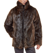 Mens Genuine Beaver Fur Coat Mid Length Real Fur Overcoat Handmade Winter Jacket picture