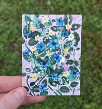 ACEO Original Painting Whimsy Wildflowers Miniature Art Card picture