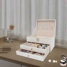3-Tier Jewelry Box Organizer with Lockable Drawer & Modern Design picture
