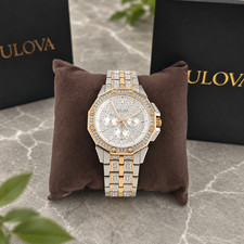 Bulova Crystal Octava 98C133 Men's Gold Silver Two-Tone Quartz Watch 41.5mm picture