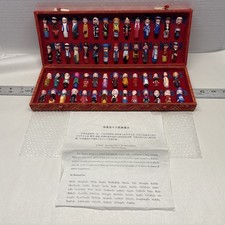 Vintage Chinese 56 Ethnic Minorities Miniature Figurine Set Red Brocade Box picture