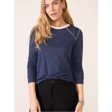 NWT Evereve Millie Triblend Varsity Top Navy White Long Sleeve Size S picture