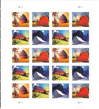 2021 USPS POSTCARD RATE STAMPS BARNS 25 sheets of 20 -500 pcs picture