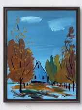 Original 14x11 Impressionist Autumn Farmhouse Landscape Painting Signed Canvas picture