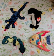 Ty Beanie Baby Land & Sea Lot of 4 Lizzy Waves Aruba Hissy picture