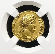 NERO AD 54-68 GOLD AUREUS NGC Ch VF STRIKE 4/5 rv CONCORDIA ROMAN EMPIRE picture