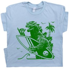 Godzilla Surfing T Shirt B Cool Vintage Surf Surfboard Retro Graphic Mens Womens picture