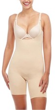 NWT SPANX Power Open-Bust Mid-Thigh Bodysuit Soft Nude Plus Size 1X picture
