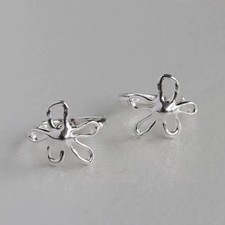925 Silver Abstract Flower Hoop Earrings Minimalist Floral Hoop Earrings 313 picture