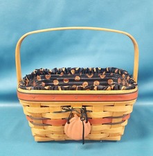 VTG 1994 Longaberger Handwoven Halloween Basket Pumpkin Fabric Liner USA picture