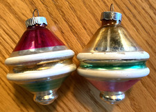 VTG Shiny Brite & USA Christmas Ornament UFO Spinning Top Pink Green Gold White picture