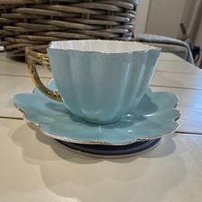 Wileman Foley Pre-Shelley Daisy Teacup Saucer Set Pastel Blue 4050  picture