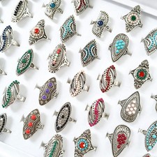 50pcs Lot Wholesale Bohemian Ethnic Style Ring Hollow Carving Jewelry Men Women picture