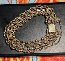 Vintage Rhythm 12K Gold Filled Wide Double Link Charm Bracelet GF 21.52 Grams picture