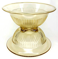 Antique 1930s Federal Glass Golden Glow Yellow Mixing Bowl Set Of 2 picture