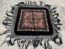 Vintage Chinese Piano Shawl, Hand Embroidered Scarf 5x5 ft  picture