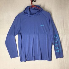AFTCO Long Sleeve Fishing Hoodie Men’s Large Blue Aftech Sleeve Spell out  picture