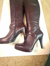 Nine West Romyo Women’s Brown Leather Knee-High Boots Buckle Zip Size 9.5 M picture