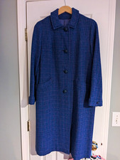 Harris Tweed Women's Purple/Blue Wool Tweed Long Overcoat Button Front M/L picture
