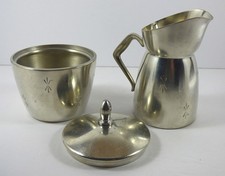 Vintage MCM Brodrene Mylius Norwegian Pewter Creamer & Sugar Set Starburst picture