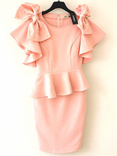 AOMEI Women’s Pink Sheath Dress XL Knee Length Peplum Bow Beaded Zip picture