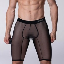 Men's Transparent Pouch Long Boxer Underwear Sexy Ultra Thin Trunks Shorts Pants picture