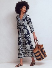 Boden Nell Kimono Midi Jersey Dress Navy Elegant Blossom Size 6R (NWT) picture