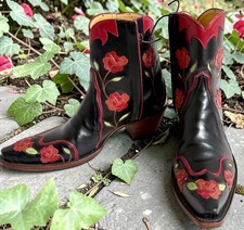 EUC $1898 BACK AT THE RANCH O'Susanna Red Rose 🌹Floral 9.5C Cowgirl ANKLE BOOTS picture
