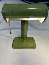 Vintage 1930s Art Deco Executive Desk Lamp Atlas Appliance Cast Iron Green WORKS picture