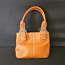 Tignanello Brown Pebbled Satchel Top Handle Bag Magnetic Silver Buckle Studs picture