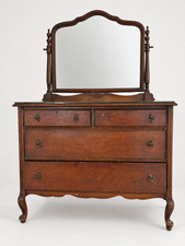 Antique Wood Dresser with Mirror 4-Drawer Vanity Chest Bedroom Furniture picture