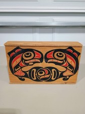 vintage Pacific Northwest First Nations wooden box Clarence A. Wells picture