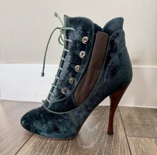 Tabitha Simmons Victorian-Inspired Velvet Lace-Up Stiletto Ankle Boots EU 37.5 picture