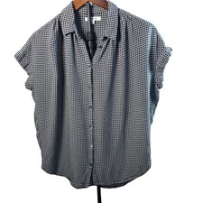 Madewell Central Shirt Women Small Black White Gingham Check Cap Sleeve Blouse picture